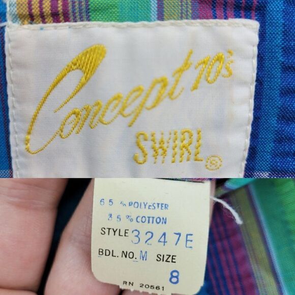 Vintage 70's Dress A-line Maxi Cottagecore Dopamine Rainbow Textured Plaid M - Picture 3 of 13